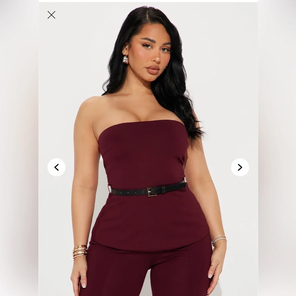 Fashion Nova BURGUNDY Strapless Jumpsuit - Picture 2 of 5